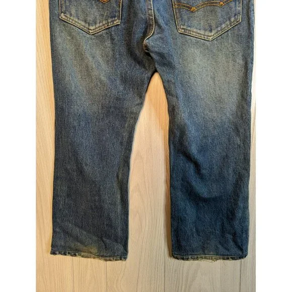American Eagle Low Rise Boot Bootcut Denim Jeans Dark Mens Size 33/24 ALTERED - Picture 6 of 11